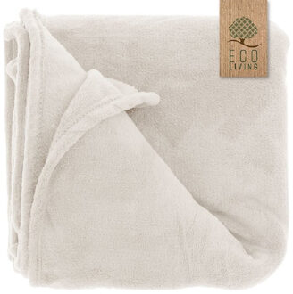 Unique Living Fleece deken/plaid Bailey - creme wit - polyester - 130 x 180 cm