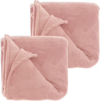 Unique Living Fleece dekens/plaids Bailey 2 stuks 130 x 180 cm - roze - Plaids