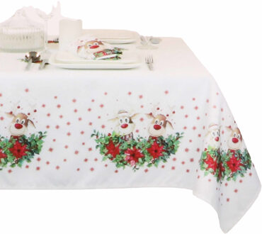 Unique Living Kerst tafelkleed/tafellaken - met rendieren print - 140 x 250 cm - polyester Multi