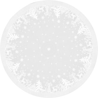 Unique Living Kerst tafelkleed/tafellaken - rond - wit - kerst print - D180 cm - polyester