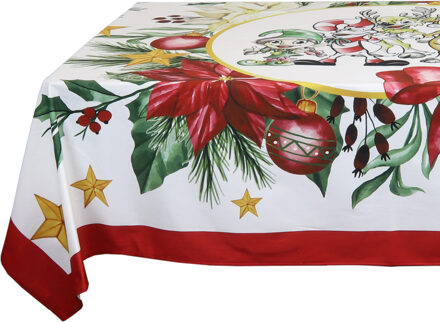 Unique Living Kerst tafelkleed/tafellaken rood met kerstprint 150 x 200 cm