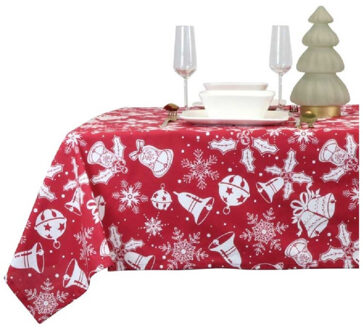 Unique Living Kerst tafelkleed/tafellaken rood met kerstprint 150 x 250 cm - Tafellakens