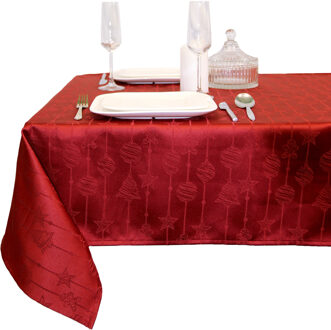 Unique Living Kerst tafellaken/tafelkleed - rood - 145 x 200 cm - polyester - rechthoekig