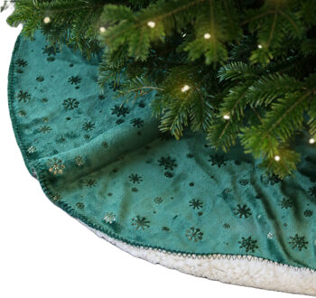 Unique Living Kerstboomrok - donkergroen - sneeuwvlokken - D100 cm - polyester - kerstboomkleed