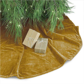 Unique Living kerstboomrok - goud velvet - D120 cm - polyester - Kerstboomrokken Goudkleurig