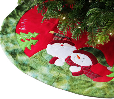 Unique Living Kerstboomrok - kerstman en sneeuwpop - rood/groen - D90 cm - polyester - kerstboomkleed