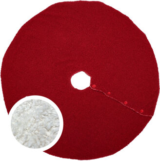 Unique Living Kerstboomrok - met knoopjes - rood - D90 cm - polyester - kerstboomkleed