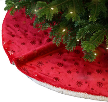 Unique Living Kerstboomrok - rood - sneeuwvlokken - D100 cm - polyester - kerstboomkleed