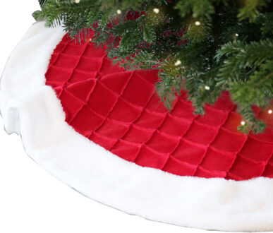 Unique Living kerstboomrok - rood/wit - D90 cm - polyester - kerstboomkleed