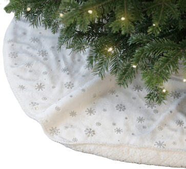 Unique Living Kerstboomrok - wit - sneeuwvlokken - D100 cm - polyester - kerstboomkleed