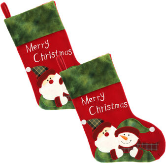 Unique Living kerstsokken - 2x st - rood/groen - B25 x H45 cm - polyester - Merry Christmas