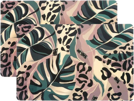 Unique Living Placemat Jungle - 4x - Monstera bladeren - 44 x 28 cm - tafeldecoratie