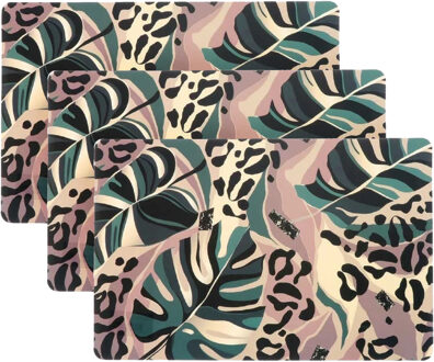 Unique Living Placemat Jungle - 6x - Monstera bladeren - 44 x 28 cm - tafeldecoratie