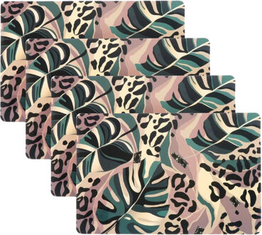 Unique Living Placemat Jungle - 8x - Monstera bladeren - 44 x 28 cm - tafeldecoratie
