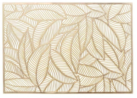 Unique Living Placemat Nissa - 1x - goud blad motief - 30 x 45 cm - onderlegger Goudkleurig