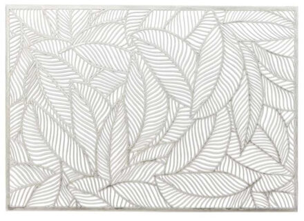 Unique Living Placemat Nissa - 1x - zilver bladmotief - 30 x 45 cm - Placemats Zilverkleurig