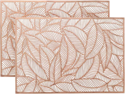 Unique Living Placemat Nissa - 4x - brons blad motief - 30 x 45 cm - onderlegger