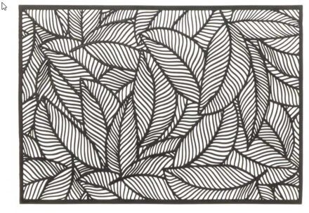 Unique Living Placemat Nissa - 4x - zwart blad motief - 30 x 45 cm - onderlegger
