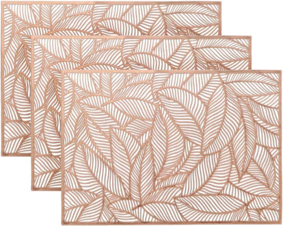 Unique Living Placemat Nissa - 6x - brons bladmotief - 30 x 45 cm - Placemats Goudkleurig