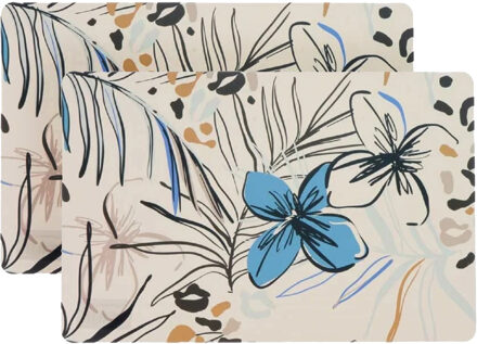 Unique Living Placemat/onderlegger - 4x - blad/bloem motief - 44 x 28 cm - tafeldecoratie