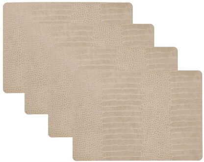 Unique Living placemats Croco lederlook - 4x - 43 x 30 cm - beige - pvc - tafel onderleggers