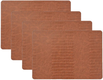 Unique Living placemats Croco lederlook - 4x - 43 x 30 cm - bruin - pvc - tafel onderleggers