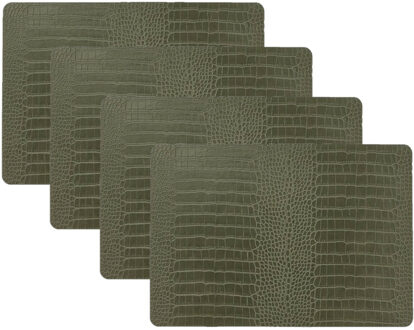 Unique Living placemats Croco lederlook - 4x - 43 x 30 cm - donkergroen - pvc - tafel onderleggers
