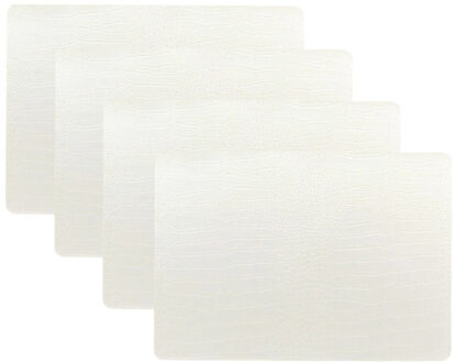 Unique Living placemats Croco lederlook - 4x - 43 x 30 cm - ivoor wit - pvc - tafel onderleggers