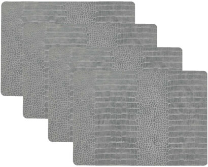Unique Living placemats Croco lederlook - 4x - 43 x 30 cm - zilvergrijs - pvc - tafel onderleggers