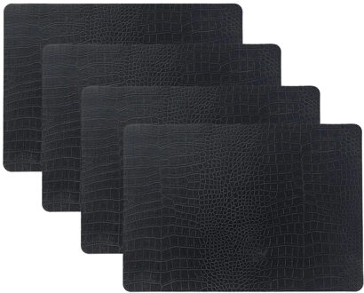 Unique Living placemats Croco lederlook - 4x - 43 x 30 cm - zwart - pvc - tafel onderleggers