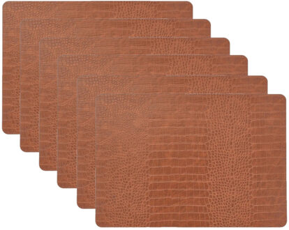 Unique Living placemats Croco lederlook - 6x - 43 x 30 cm - bruin - pvc - tafel onderleggers