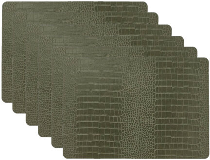 Unique Living placemats Croco lederlook - 6x - 43 x 30 cm - donkergroen - pvc - tafel onderleggers