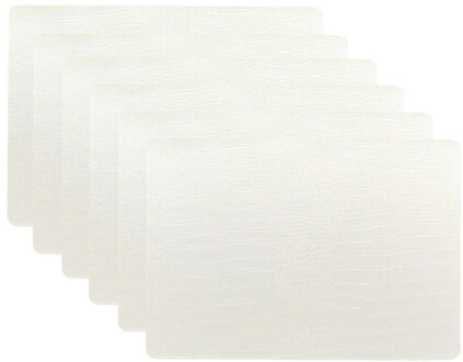 Unique Living placemats Croco lederlook - 6x - 43 x 30 cm - ivoor wit - pvc - tafel onderleggers