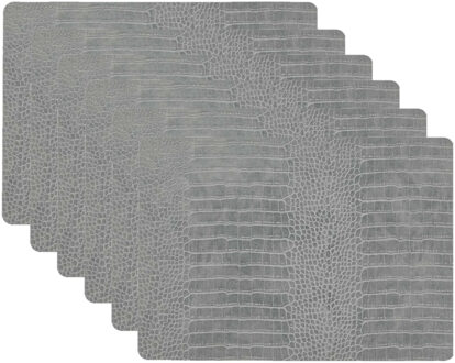 Unique Living placemats Croco lederlook - 6x - 43 x 30 cm - zilvergrijs - pvc - tafel onderleggers