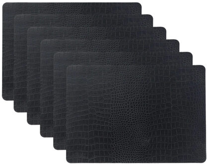 Unique Living placemats Croco lederlook - 6x - 43 x 30 cm - zwart - pvc - tafel onderleggers