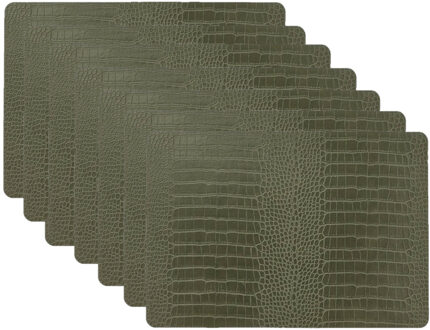Unique Living placemats Croco lederlook - 8x - 43 x 30 cm - donkergroen - pvc - tafel onderleggers