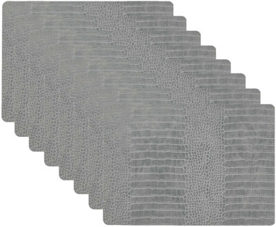 Unique Living placemats Croco lederlook - 8x - 43 x 30 cm - zilvergrijs - pvc - tafel onderleggers