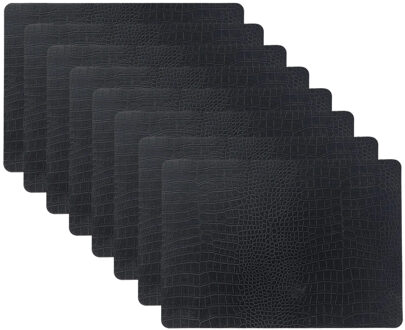 Unique Living placemats Croco lederlook - 8x - 43 x 30 cm - zwart - pvc - tafel onderleggers