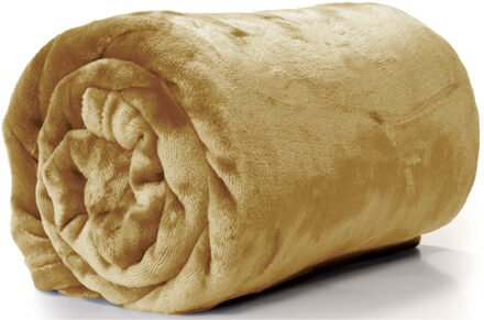 Unique Living Plaid - fleece deken - camel/ taffy - polyester - 130 x 180 cm