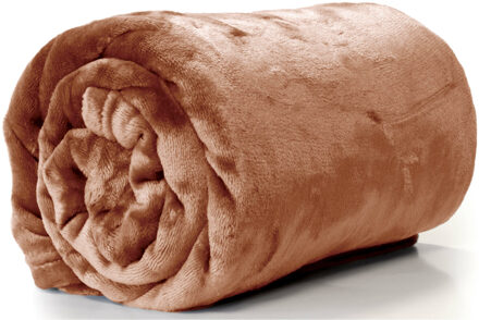 Unique Living Plaid - fleece deken - cognac - polyester - 130 x 180 cm