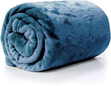 Unique Living Plaid - fleece deken - denim blauw - polyester - 130 x 180 cm