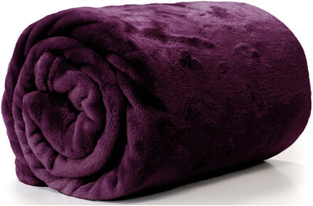 Unique Living Plaid - fleece deken - donker paars - polyester - 130 x 180 cm