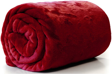 Unique Living Plaid - fleece deken - fluweel rood - polyester - 130 x 180 cm