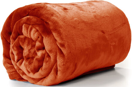 Unique Living Plaid - fleece deken - fluweel terra - polyester - 130 x 180 cm