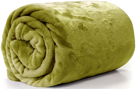 Unique Living Plaid - fleece deken - mos groen - polyester - 130 x 180 cm