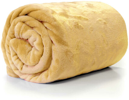 Unique Living Plaid - fleece deken - mosterd geel - polyester - 130 x 180 cm