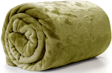 Unique Living Plaid - fleece deken - olijf groen - polyester - 130 x 180 cm