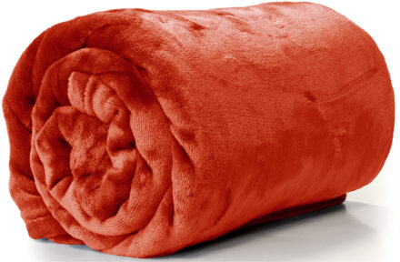 Unique Living Plaid - fleece deken - oranje rood - polyester - 130 x 180 cm