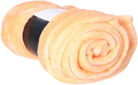 Unique Living Plaid - fleece deken - perzik oranje - polyester - 130 x 180 cm