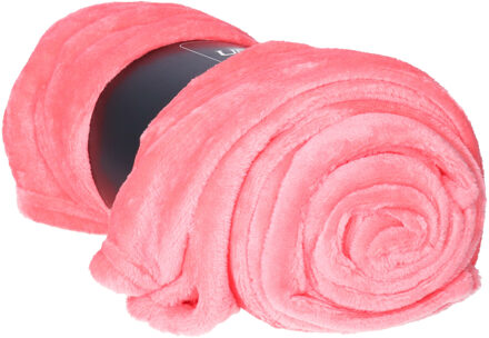 Unique Living Plaid - fleece deken - Roze - polyester - 130 x 180 cm